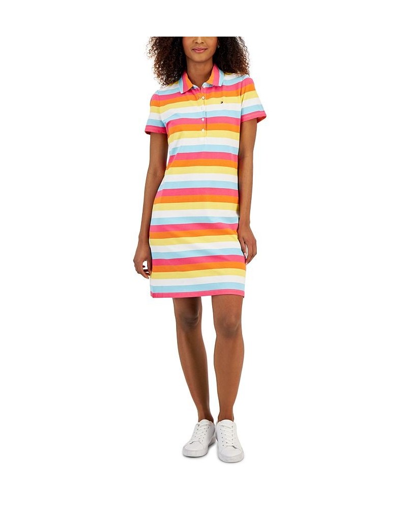 Women's Short Sleeve Rainbow Polo Dress Rainbow Stripes- Bright White Multi $34.98 Dresses