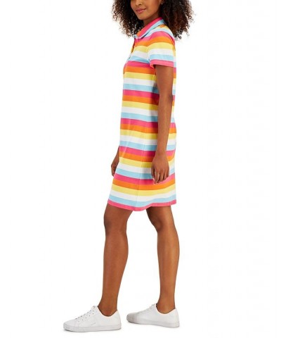 Women's Short Sleeve Rainbow Polo Dress Rainbow Stripes- Bright White Multi $34.98 Dresses