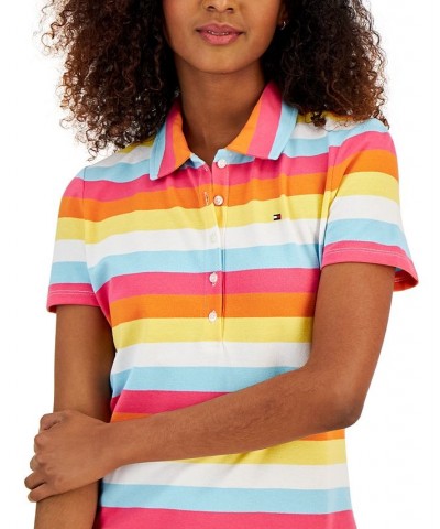 Women's Short Sleeve Rainbow Polo Dress Rainbow Stripes- Bright White Multi $34.98 Dresses