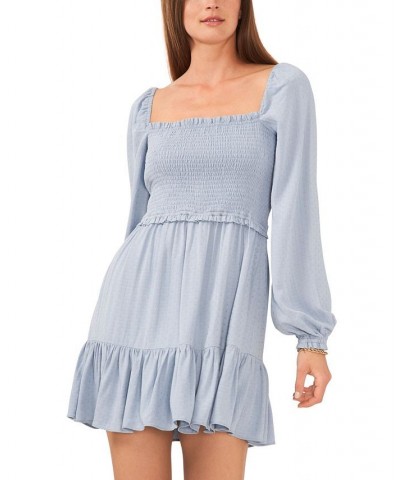 Women's Long Sleeve Ruffle Hem Dress Dusty Blue $40.44 Dresses