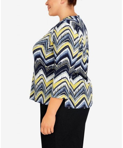 Plus Size Bright Idea Three-Quarter Length Zig Zag Top with Necklace Multi $34.55 Tops