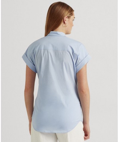 Women's Twist-Front Cotton Short-Sleeve Shirt Pebble Blue $48.18 Tops