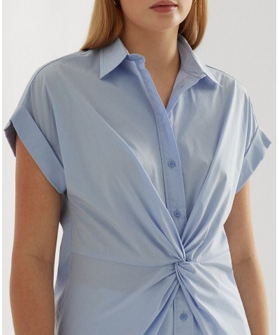 Women's Twist-Front Cotton Short-Sleeve Shirt Pebble Blue $48.18 Tops