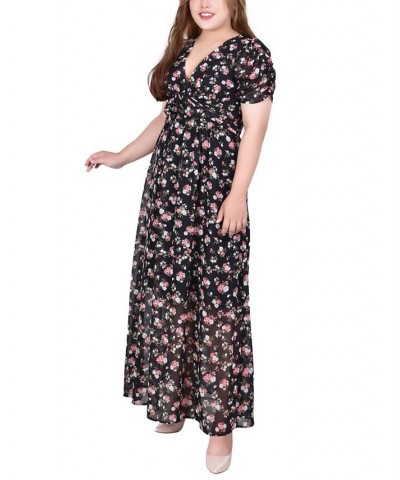 Plus Size Short Sleeve Rouched Bodice Chiffon Maxi Dress Black, Red, White $17.00 Dresses