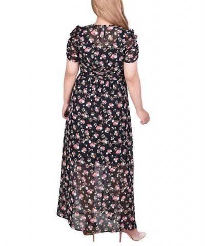 Plus Size Short Sleeve Rouched Bodice Chiffon Maxi Dress Black, Red, White $17.00 Dresses