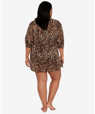 Plus Size Cotton Leopard-Print Camp Shirt Cover-Up Leopard $47.85 Swimsuits