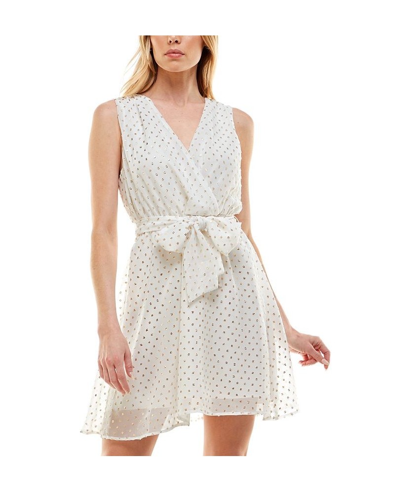 Juniors' Fit & Flare Tie-Waist Dress Ivory/Gold $19.59 Dresses