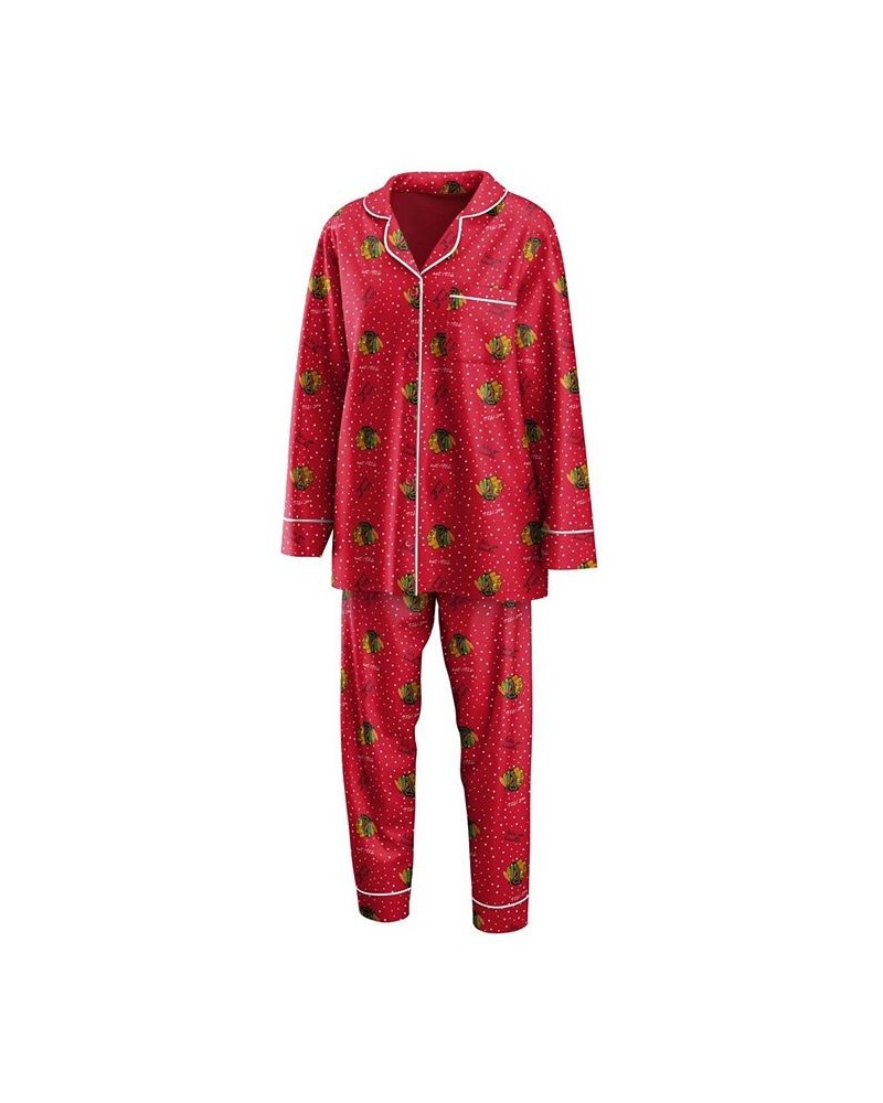 Women's Red Chicago Blackhawks Long Sleeve Button-Up Shirt Pants Sleep Set Red $33.60 Pajama