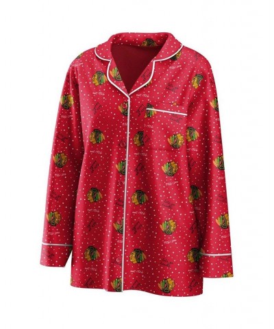 Women's Red Chicago Blackhawks Long Sleeve Button-Up Shirt Pants Sleep Set Red $33.60 Pajama