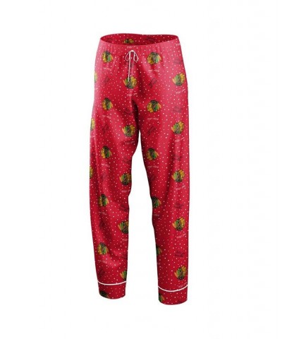 Women's Red Chicago Blackhawks Long Sleeve Button-Up Shirt Pants Sleep Set Red $33.60 Pajama