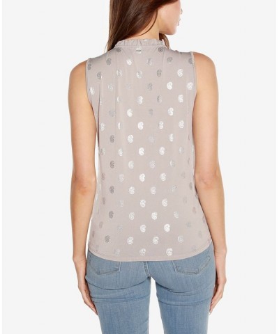 Black Label Women's Paisley Print Tie Front Sleeveless Top Pearl Gray,Silver $40.80 Tops