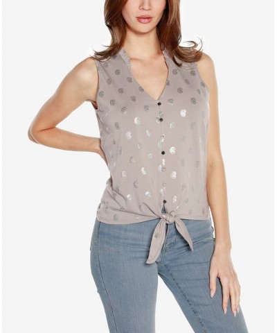 Black Label Women's Paisley Print Tie Front Sleeveless Top Pearl Gray,Silver $40.80 Tops