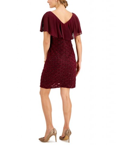 Chiffon-Overlay Eyelash Sheath Dress Red $48.06 Dresses