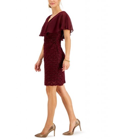 Chiffon-Overlay Eyelash Sheath Dress Red $48.06 Dresses