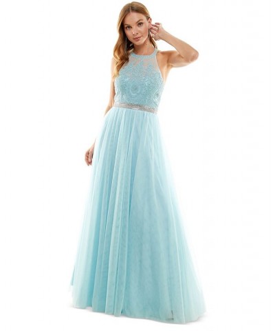 Juniors' Embroidered Tulle Gown Vintage Blue $92.61 Dresses