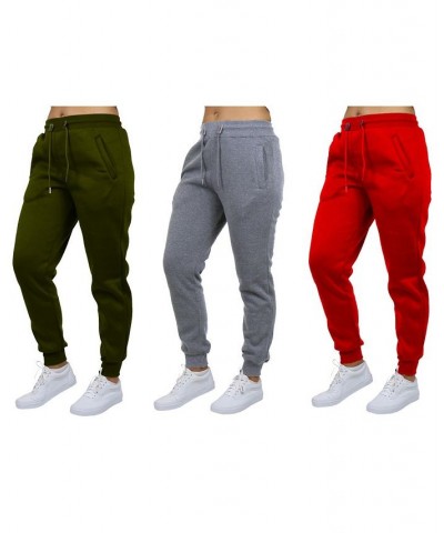 Women's Loose-Fit Fleece Jogger Sweatpants-3 Pack Olive-Heather Grey-Red $38.50 Pants