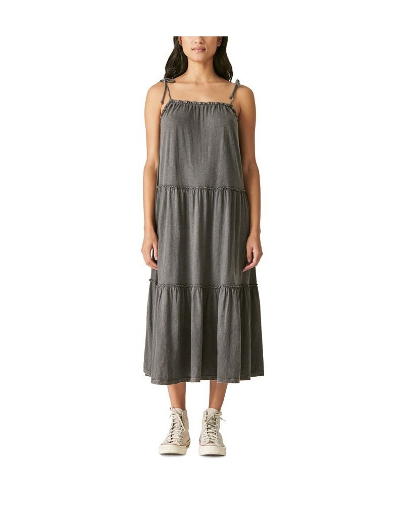 Women's Cotton Tiered Dress Black $38.49 Dresses