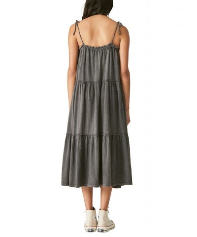 Women's Cotton Tiered Dress Black $38.49 Dresses