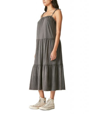 Women's Cotton Tiered Dress Black $38.49 Dresses