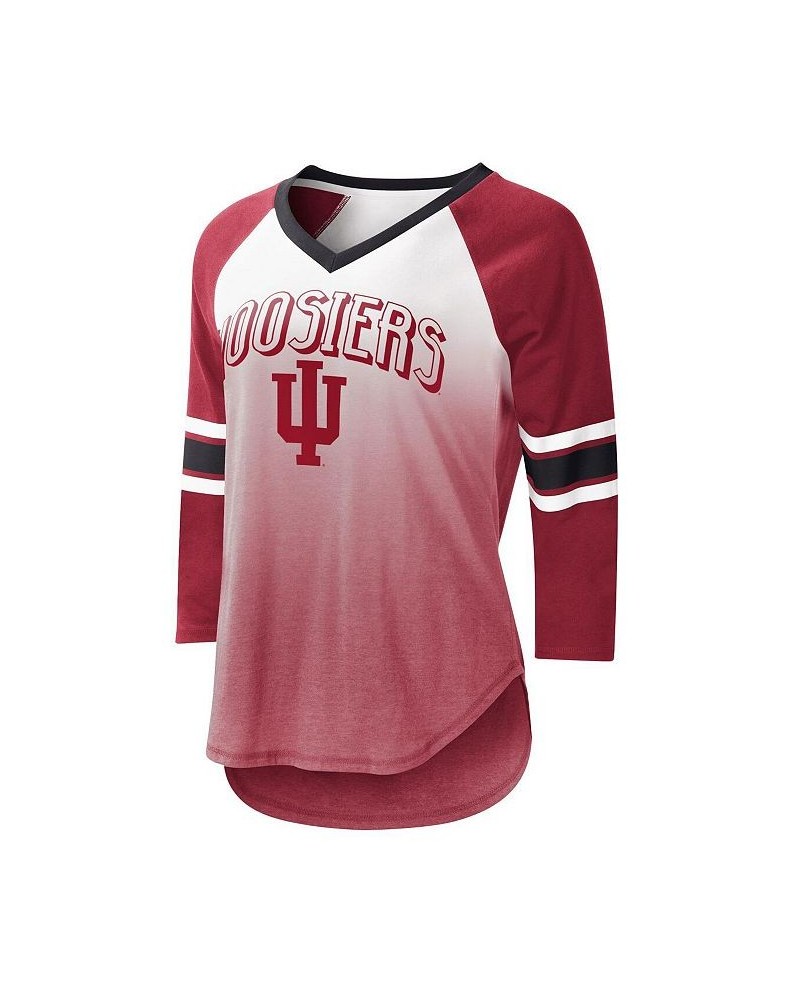 Women's White Crimson Indiana Hoosiers Lead Off Ombre Raglan 3/4-Sleeve V-Neck T-shirt White, Crimson $27.60 Tops