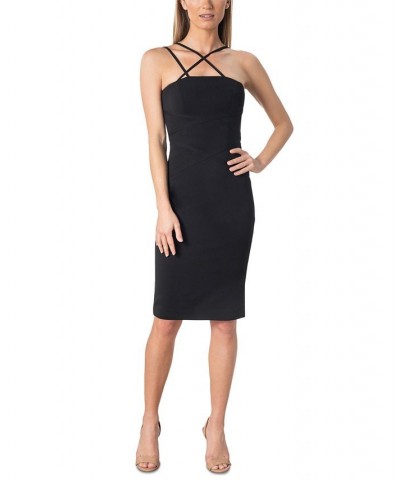 Women's Strappy-Neck Sleeveless Midi Dress Black $33.64 Dresses