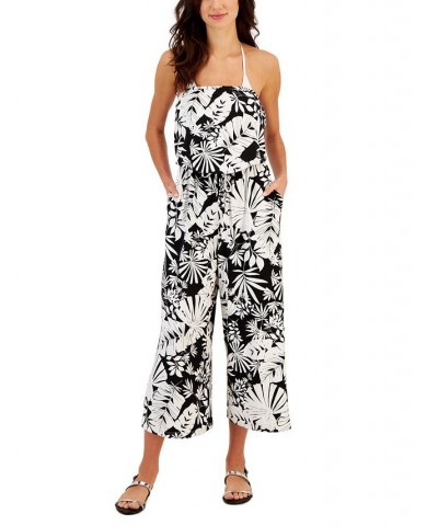 Women's Jungle Straight-Neck Sleeveless Jumpsuit Cover-Up Black/White $35.20 Swimsuits