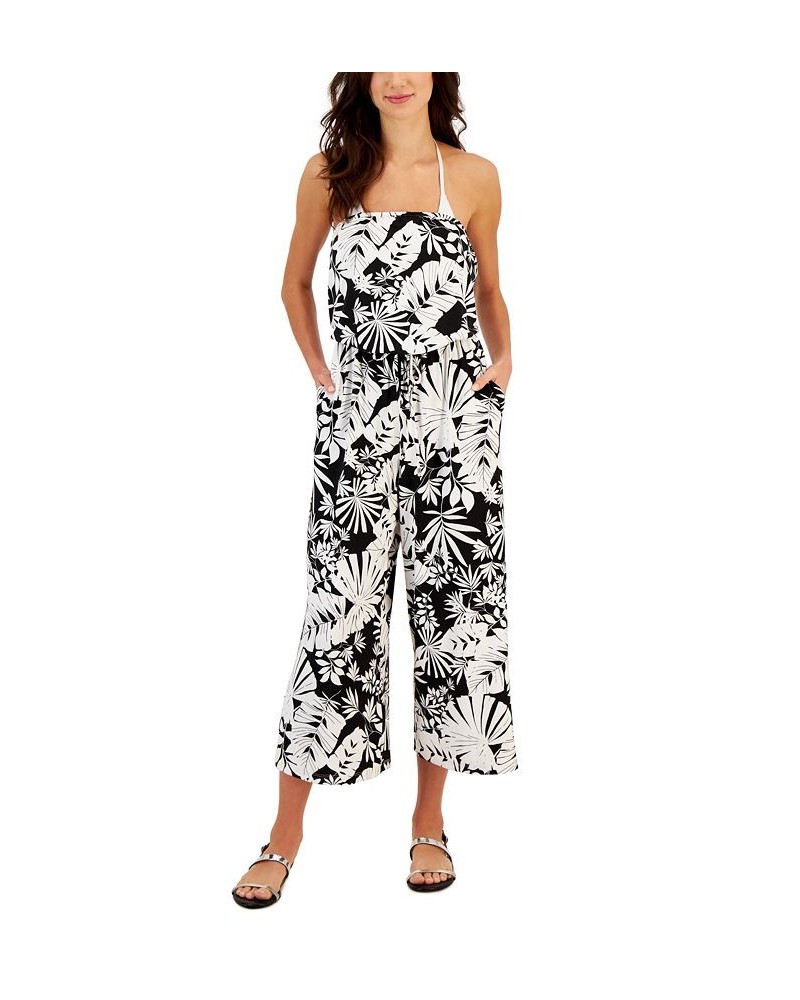 Women's Jungle Straight-Neck Sleeveless Jumpsuit Cover-Up Black/White $35.20 Swimsuits