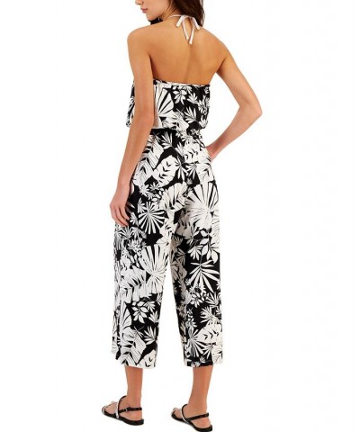 Women's Jungle Straight-Neck Sleeveless Jumpsuit Cover-Up Black/White $35.20 Swimsuits