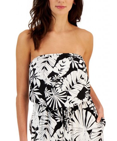 Women's Jungle Straight-Neck Sleeveless Jumpsuit Cover-Up Black/White $35.20 Swimsuits