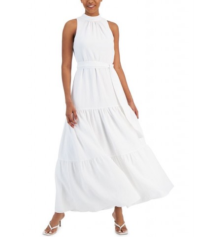 Women's Halterneck Tiered Maxi Dress Bright White $68.54 Dresses