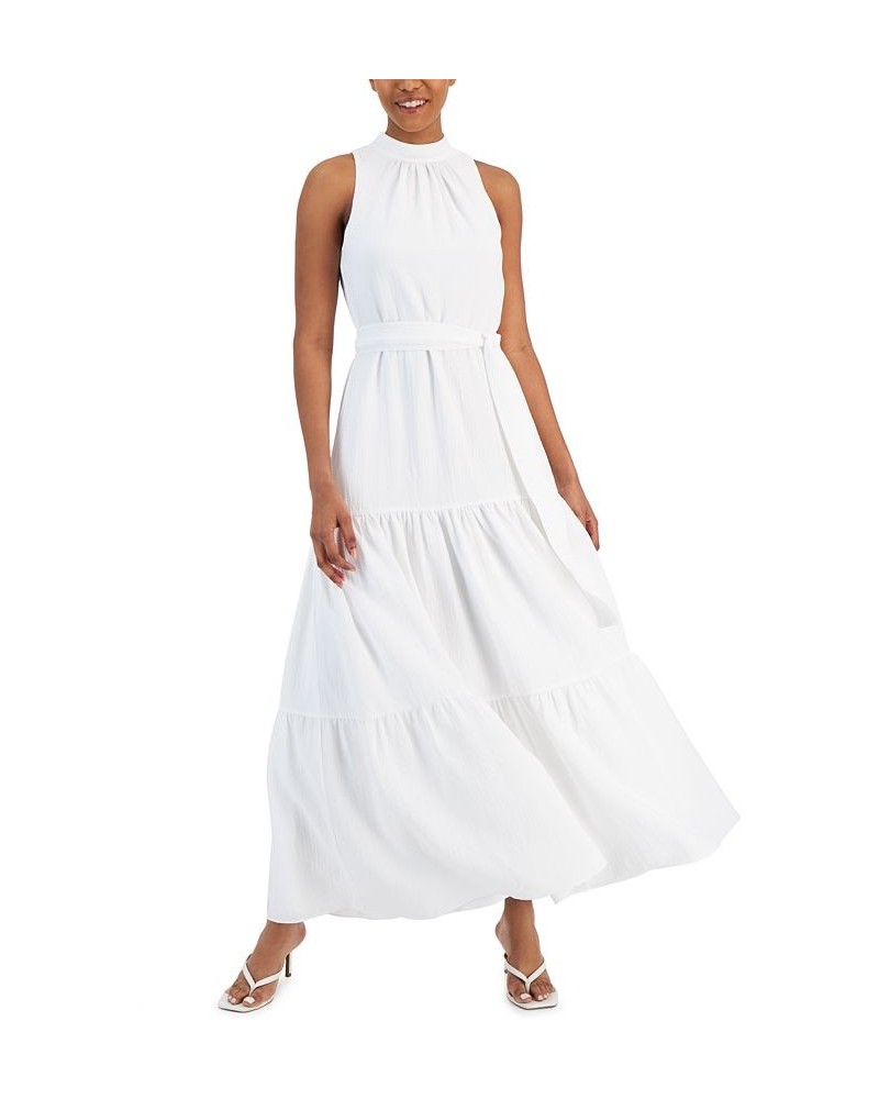 Women's Halterneck Tiered Maxi Dress Bright White $68.54 Dresses