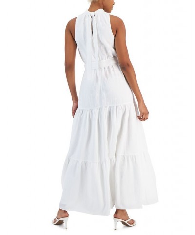 Women's Halterneck Tiered Maxi Dress Bright White $68.54 Dresses