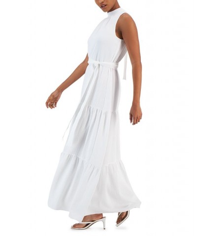 Women's Halterneck Tiered Maxi Dress Bright White $68.54 Dresses