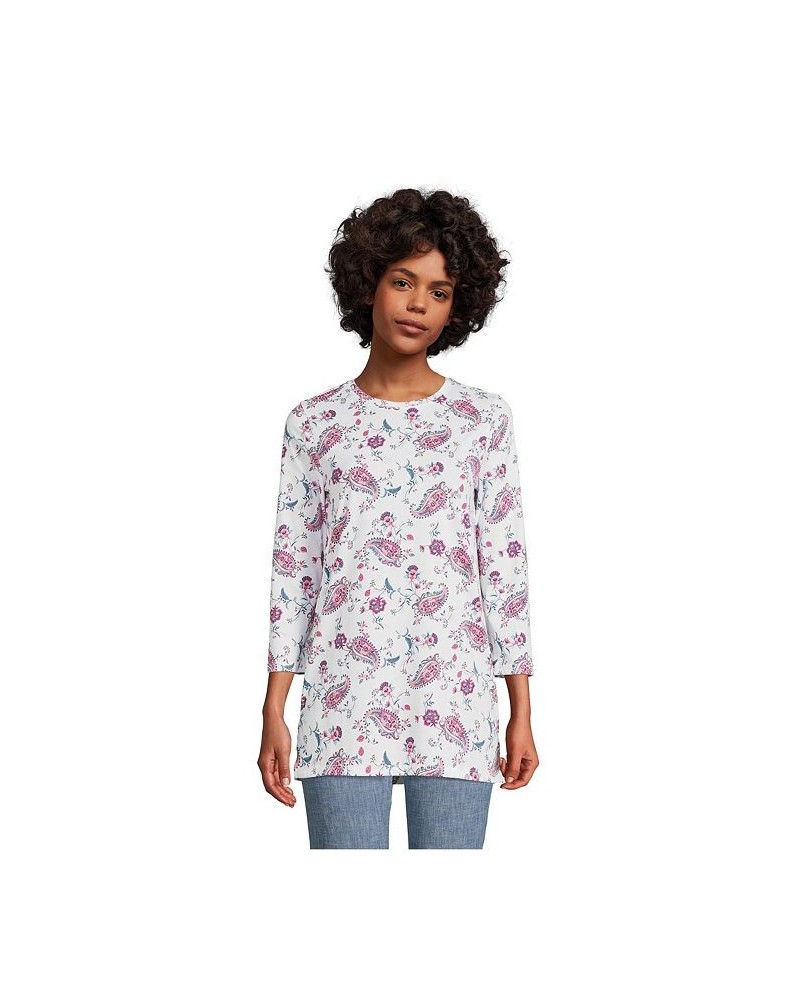 Women's Petite 3/4 Sleeve Supima Cotton Crewneck Tunic White paisley floral $24.36 Tops