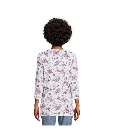 Women's Petite 3/4 Sleeve Supima Cotton Crewneck Tunic White paisley floral $24.36 Tops