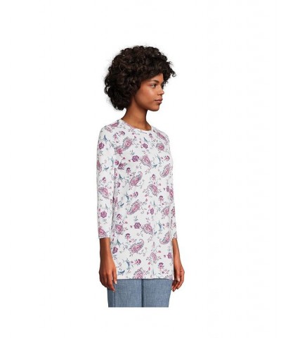 Women's Petite 3/4 Sleeve Supima Cotton Crewneck Tunic White paisley floral $24.36 Tops