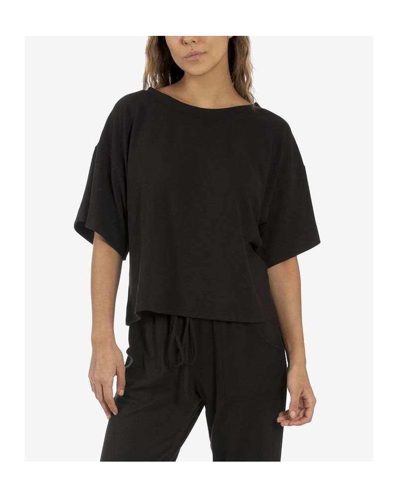 Women's Annika Lounge Solid Hacci Top Black $16.43 Sleepwear