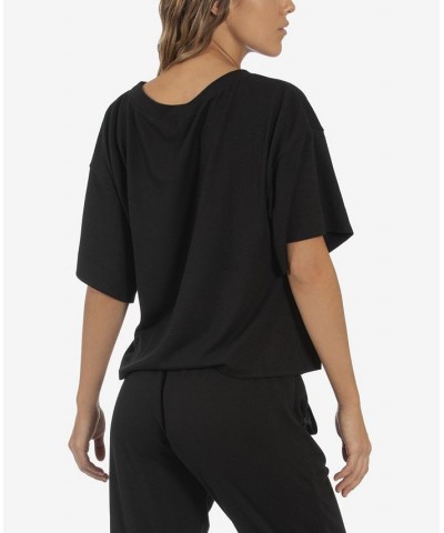 Women's Annika Lounge Solid Hacci Top Black $16.43 Sleepwear