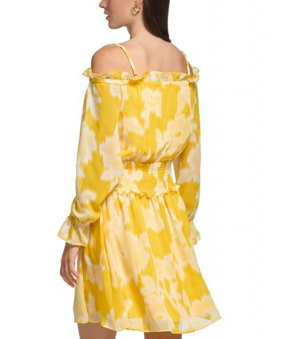 Women's Off-The-Shoulder Chiffon Dress Lemon Chrome Multi $54.76 Dresses