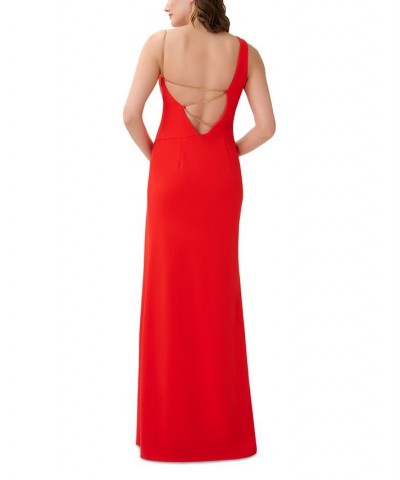 Women's Chain-Strap High-Slit Gown Flame Red $99.45 Dresses