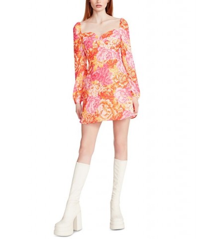 Women's Nicole Printed Sweetheart-Neck Mini Dress Pink Yellow $21.59 Dresses