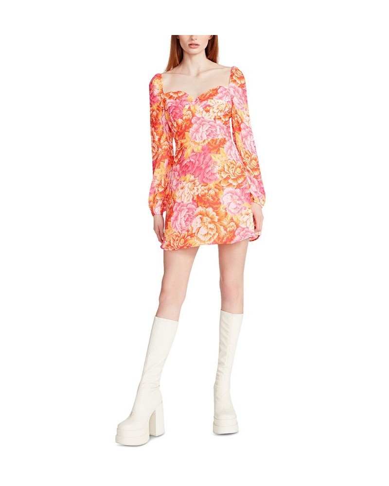 Women's Nicole Printed Sweetheart-Neck Mini Dress Pink Yellow $21.59 Dresses