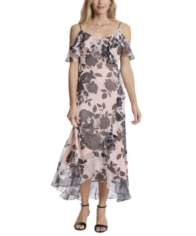 Petite Floral-Print Ruffled Cold-Shoulder Maxi Dress Blush/Black $54.50 Dresses