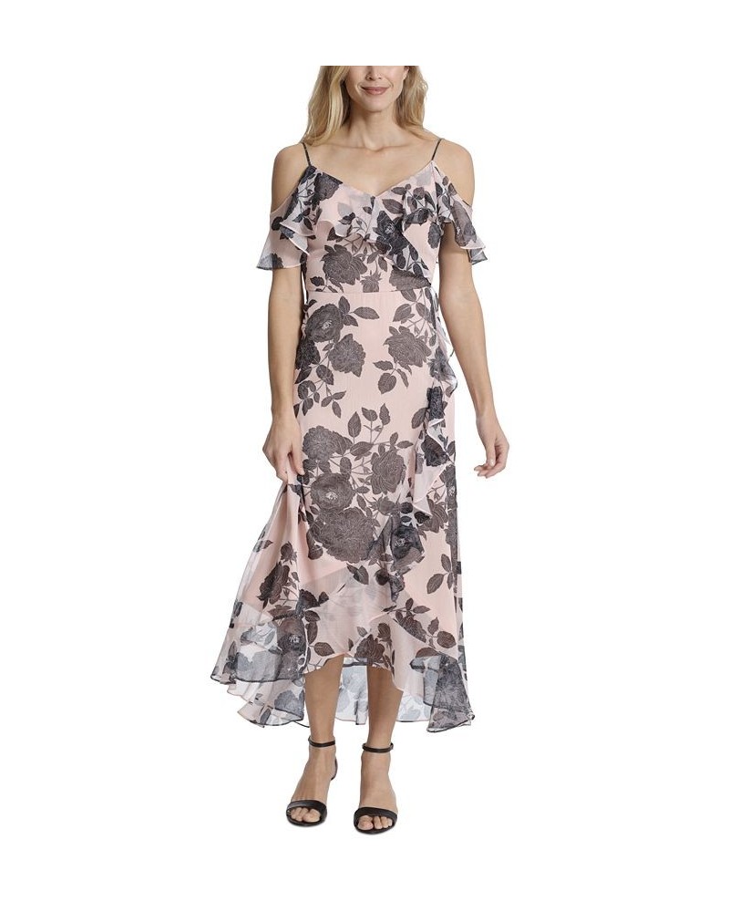 Petite Floral-Print Ruffled Cold-Shoulder Maxi Dress Blush/Black $54.50 Dresses