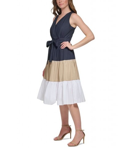 Women's Colorblocked Tie-Waist Midi Dress Sky Captain Multi $58.11 Dresses