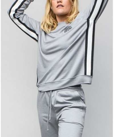 Women's Reneu Earth Pullover Sweatshirt with Stripe Gray $34.00 Tops