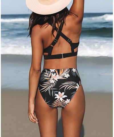 Women's Encounter Under The Waves Cutout V Neck Adjustable Straps Bikini Set Black $28.19 Swimsuits