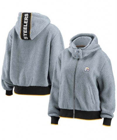 Women's Gray Pittsburgh Steelers Sherpa Full-Zip Hoodie Jacket Gray $51.99 Jackets