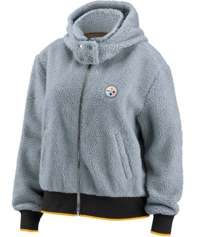 Women's Gray Pittsburgh Steelers Sherpa Full-Zip Hoodie Jacket Gray $51.99 Jackets