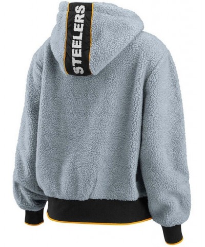 Women's Gray Pittsburgh Steelers Sherpa Full-Zip Hoodie Jacket Gray $51.99 Jackets